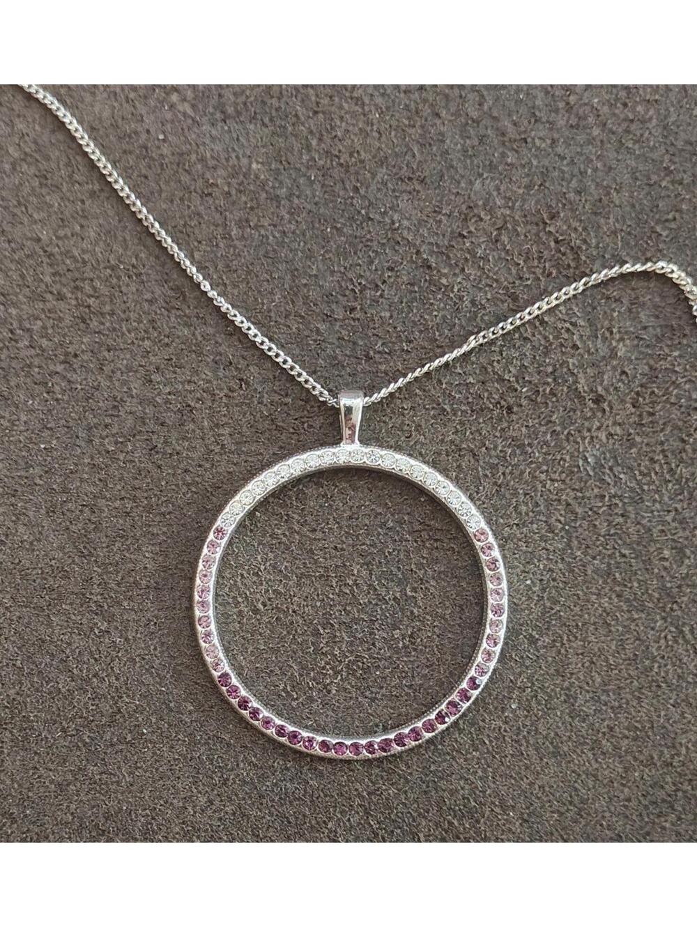 80s "Circle of Life" Design With Purple, Pink & Clear Crystals Pendant Necklace - Picture 6 of 9